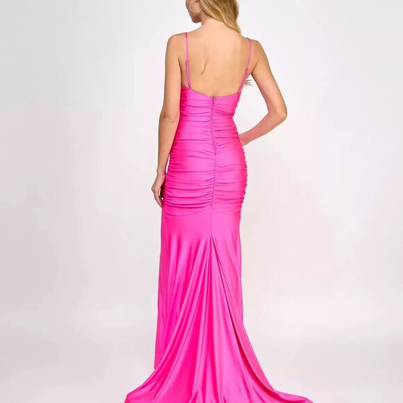 B Darlin Juniors' Shirred Gown Neon Pink - Picture 2 of 5